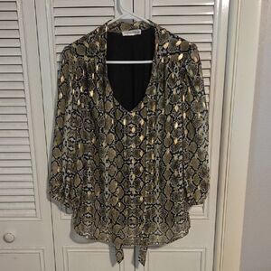 Catherine Malandrino Black and Gold Snakeskin Blouse